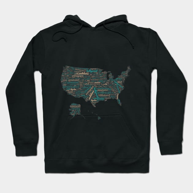 Maps of united states of America in words Hoodie by Wordandart